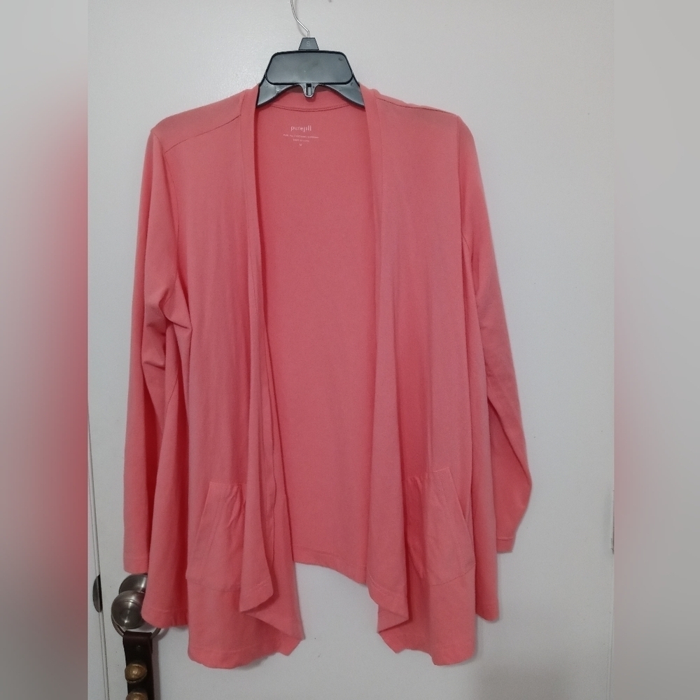 Purejill long Sleeves Cascading Open Cardigan Stretch Sweater Medium